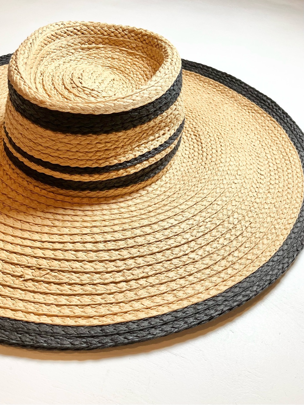 Halogen | Natural Straw Floppy Sun Hat with Black Trim